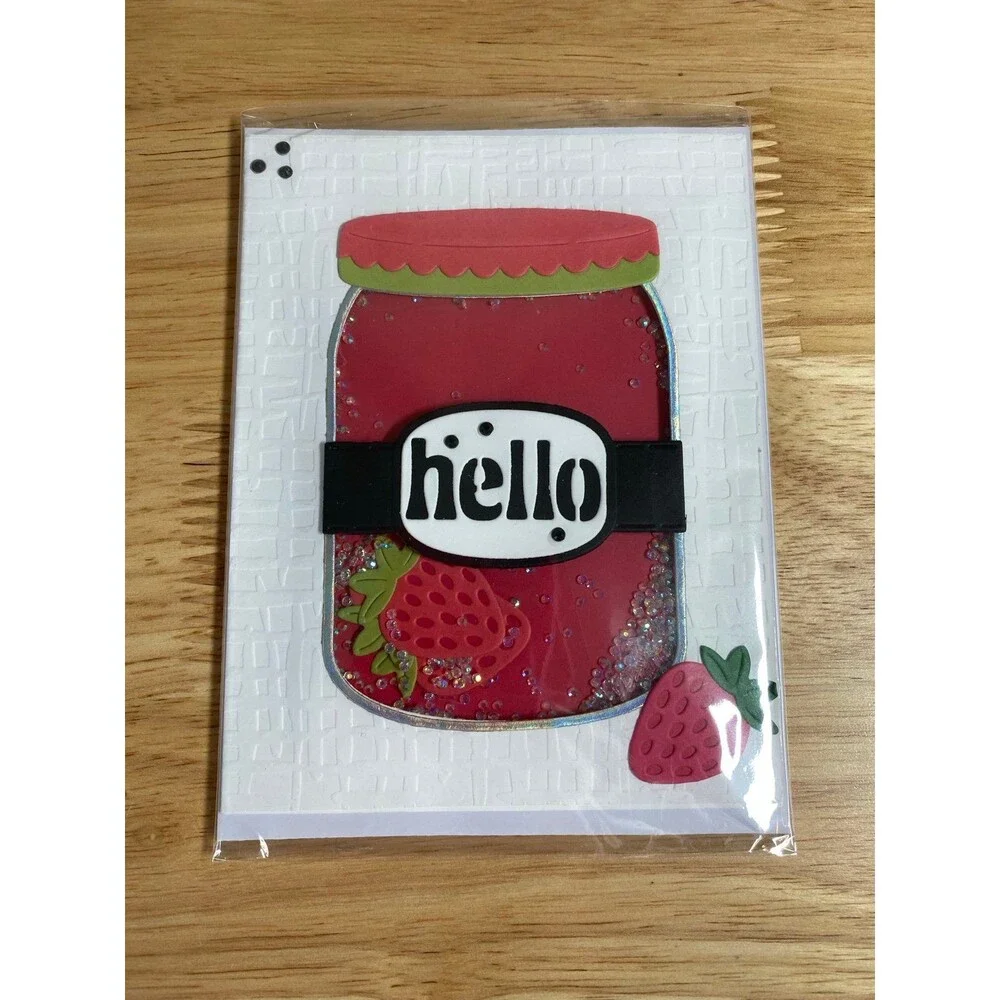 Strawberry Shaker Card – Handmade Fruit Greeting Card – Cute Berry Card – A2